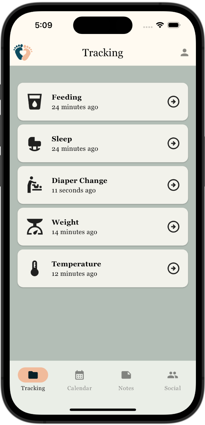 BabySteps Tracking Screen
